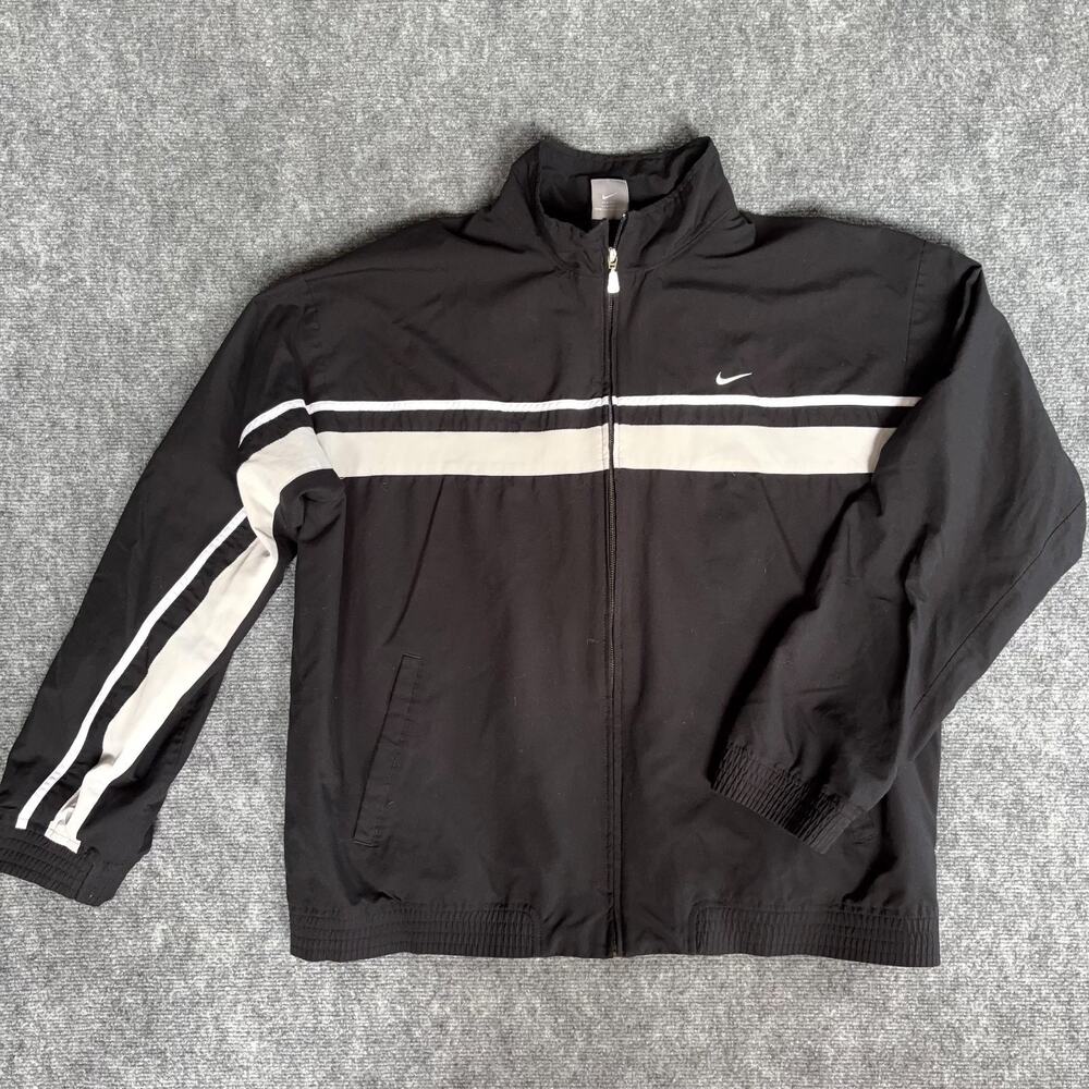 Vintage Nike Y2K Black White Full Zip Lined Windbreaker Jacket Mens Large